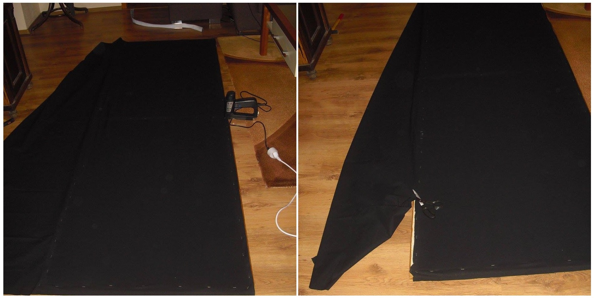 Photo of corner bass-trap front frame fabric installation